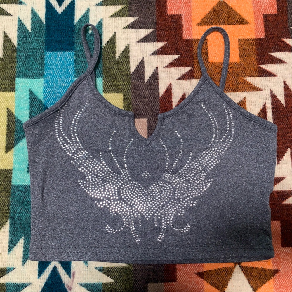 Gray Rhinestone Embellished Women's Crop Top